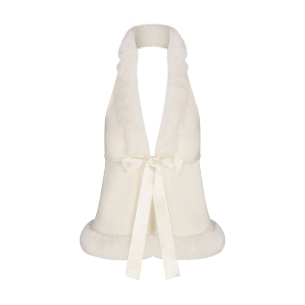 SKIMS CLOUD HALTER TOP | ECRU FLAT ON A WHITE BACKGROUND | FLT