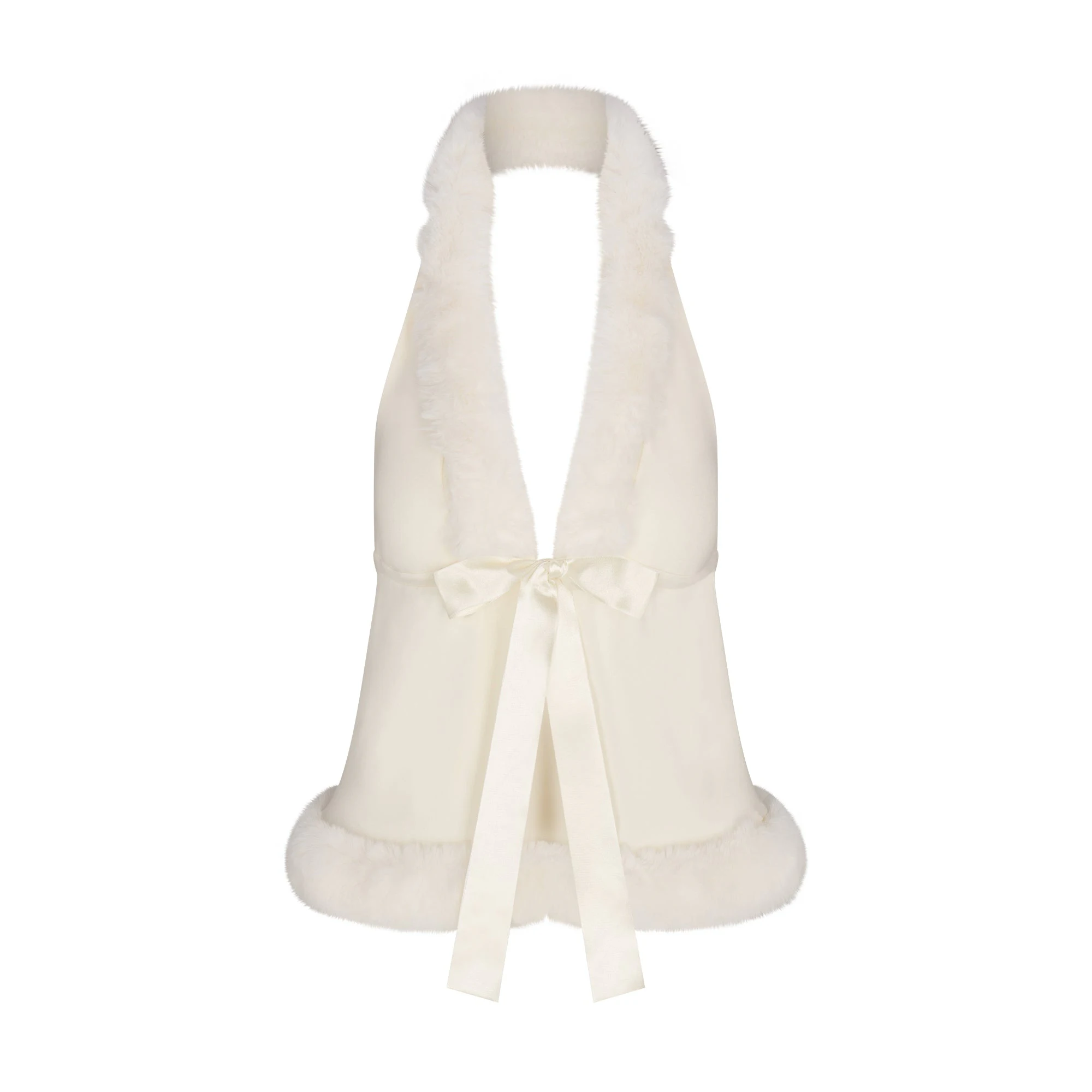 SKIMS CLOUD HALTER TOP | ECRU FLAT ON A WHITE BACKGROUND | FLT