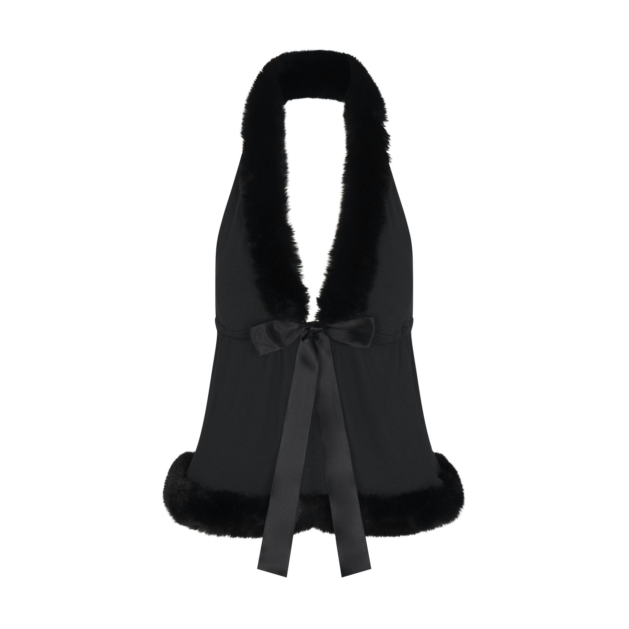 SKIMS CLOUD HALTER TOP | ONYX FLAT ON A WHITE BACKGROUND | FLT