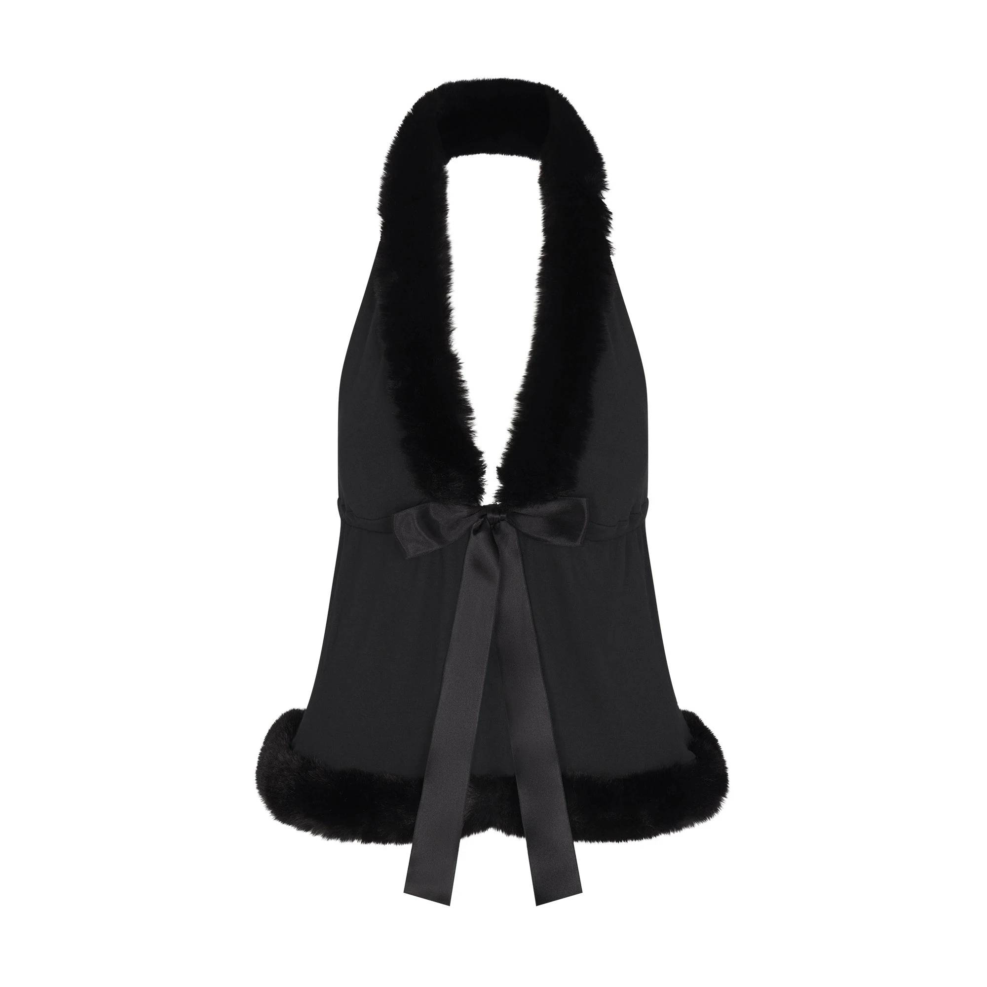 SKIMS CLOUD HALTER TOP | ONYX FLAT ON A WHITE BACKGROUND | FLT