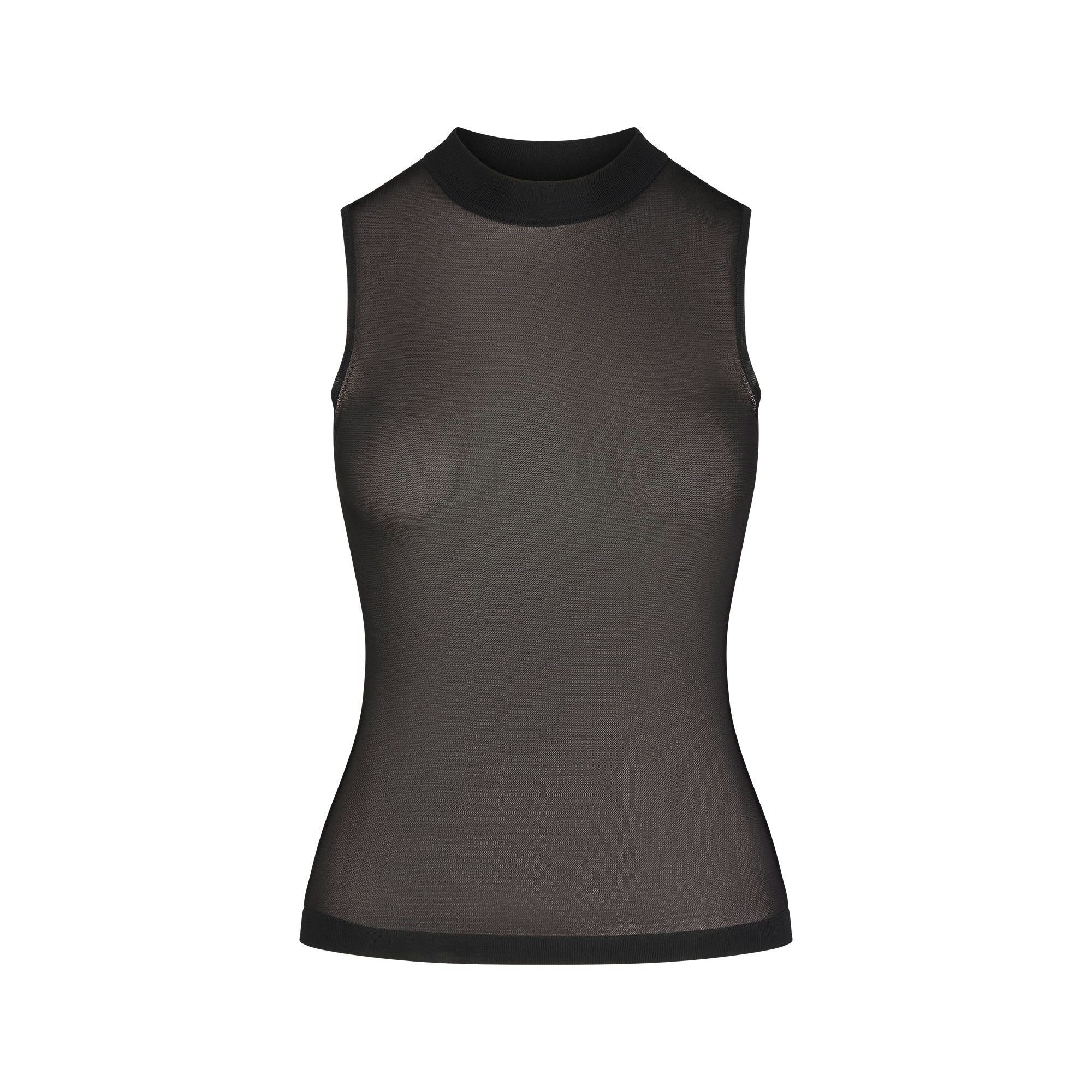 SLINKY KNIT MOCK NECK TANK | OBSIDIAN FLAT ON A WHITE BACKGROUND | FLT