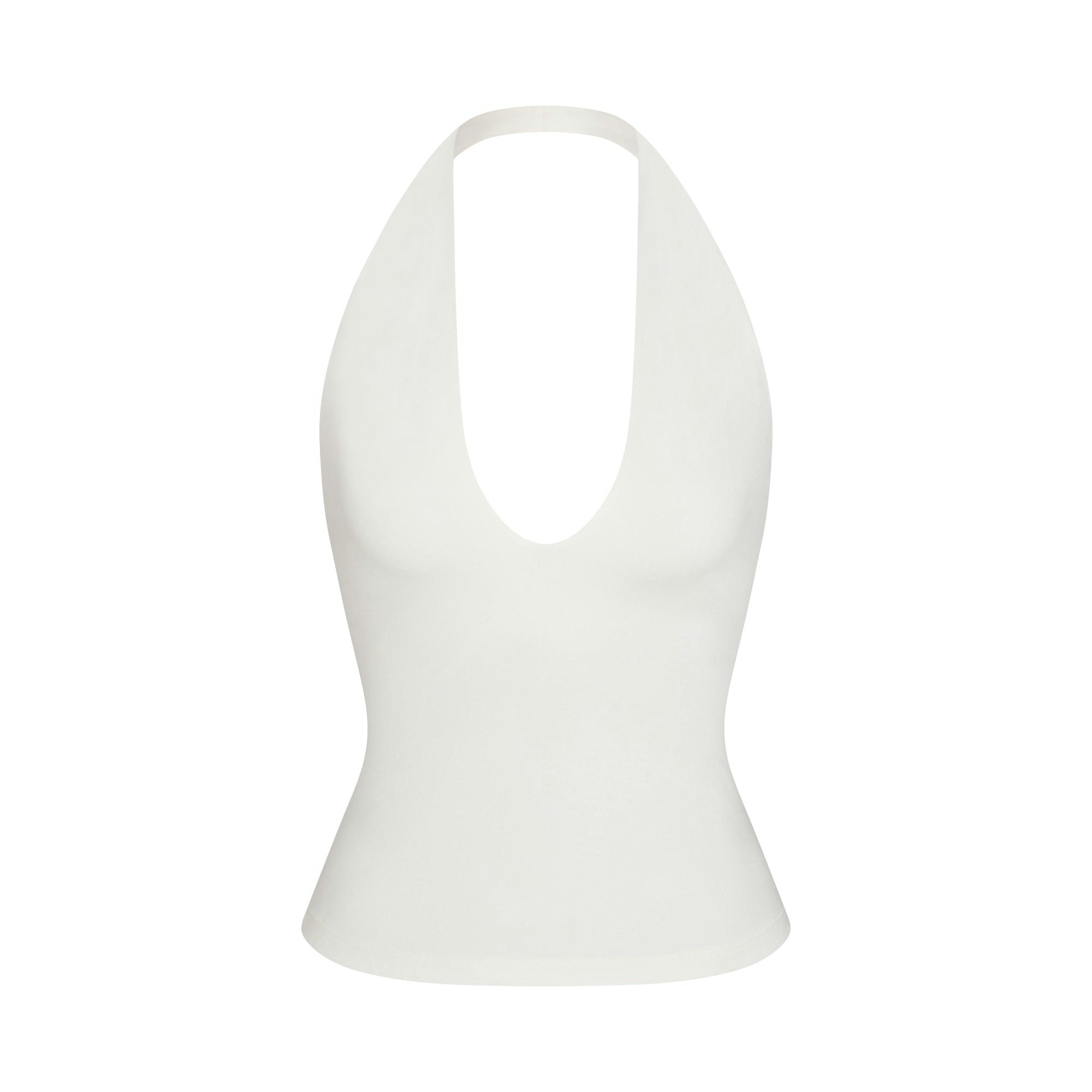 SMOOTH LAYERS HALTER TOP | EGRET LAYS FLAT ON A WHITE BACKGROUND |  @ | FOCUS: 0.0, 1.0, 0.9