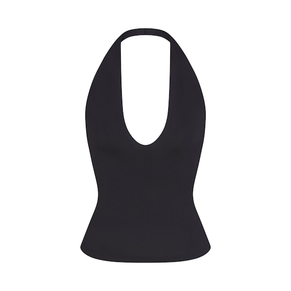 SMOOTH LAYERS HALTER TOP | OBSIDIAN LAYS FLAT ON A WHITE BACKGROUND | FLT
