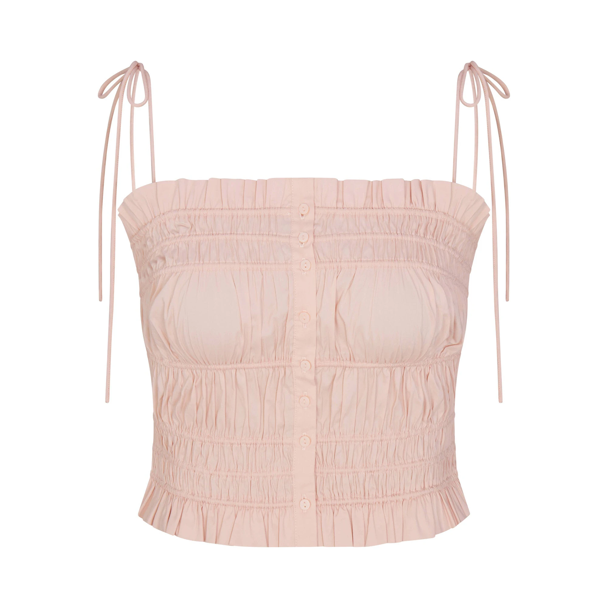 COTTON POPLIN RUFFLE CAMI | DUSTY PINK FLAT ON A WHITE BACKGROUND | FLT