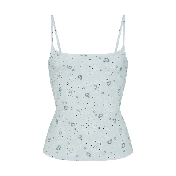 COTTON JERSEY SCOOP NECK CAMI | POWDER BLUE BANDANA FLAT ON A WHITE BACKGROUND | FLT
