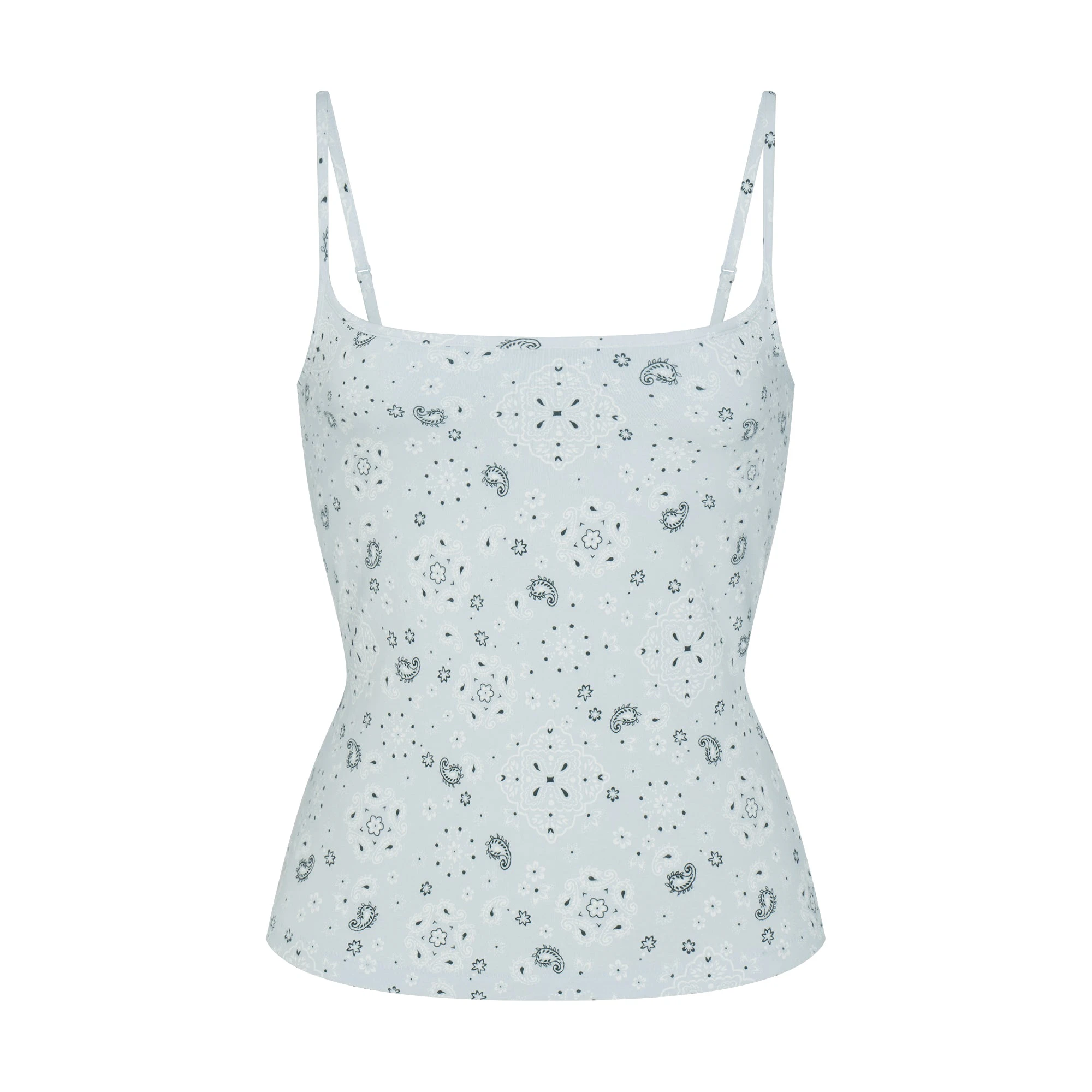 COTTON JERSEY SCOOP NECK CAMI | POWDER BLUE BANDANA FLAT ON A WHITE BACKGROUND | FLT