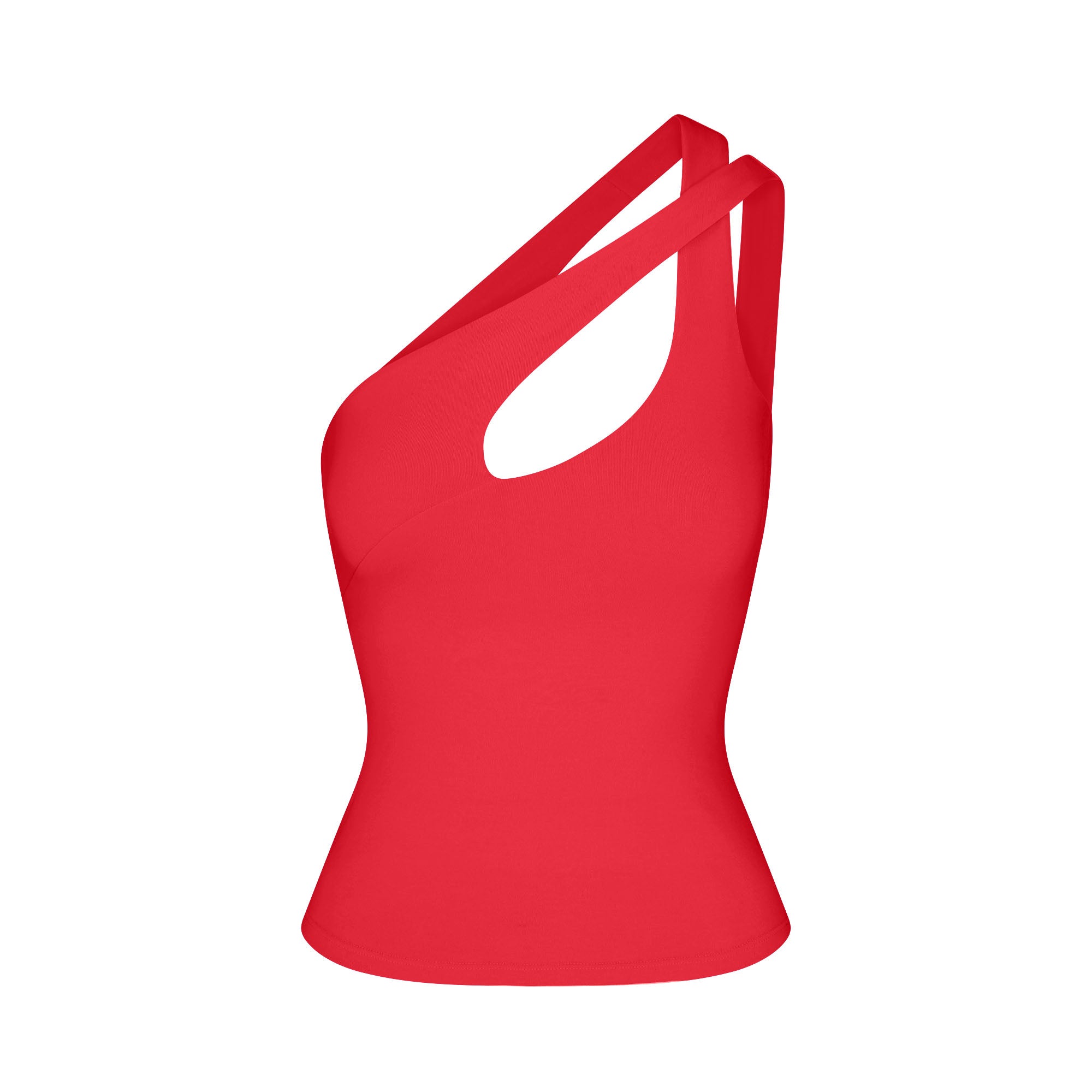 SMOOTH LAYERS ASYMMETRICAL TANK | CARMINE FLAT ON A WHITE BACKGROUND | FLT