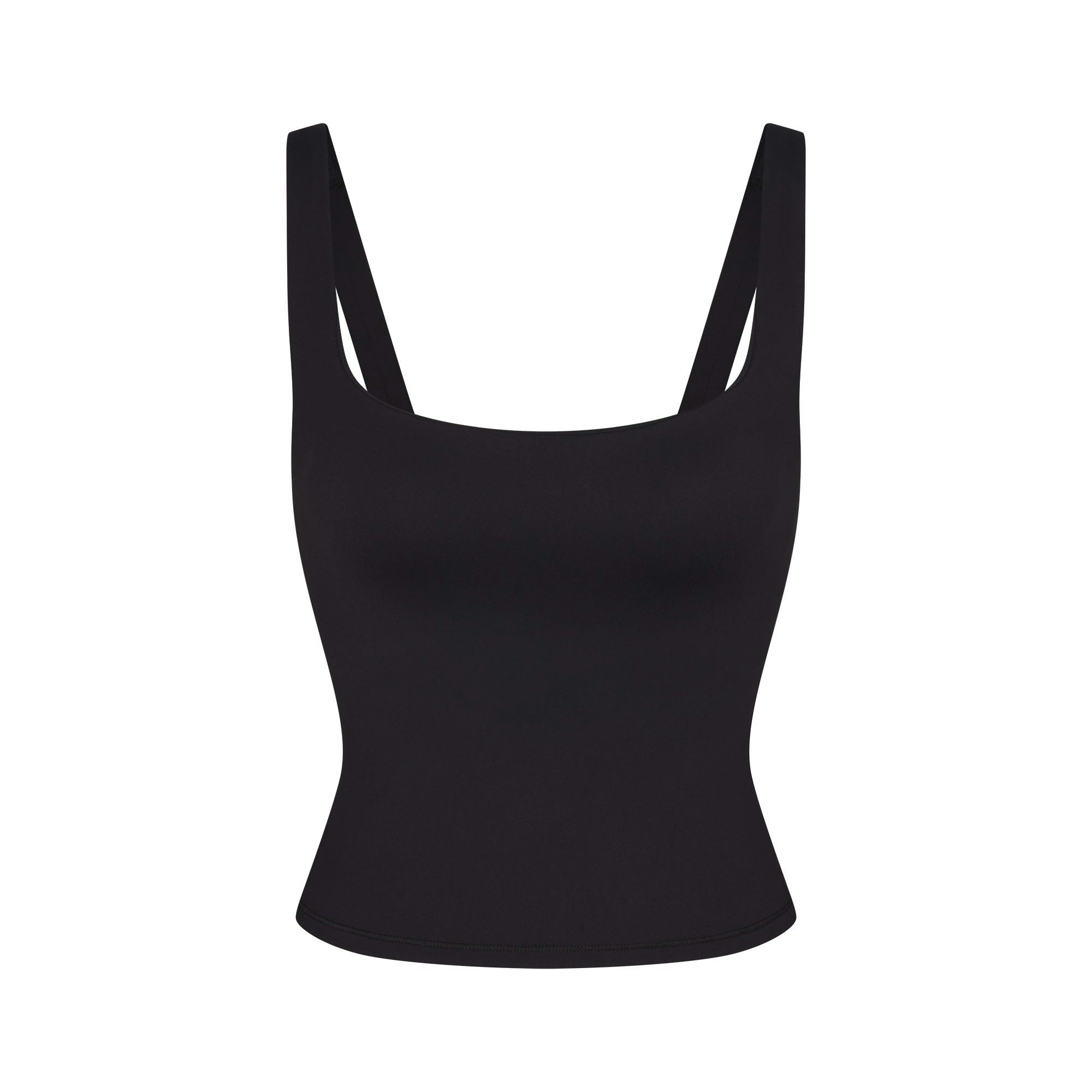 NikeSKIMS MATTE SQUARE NECK TANK | OBSIDIAN FLAT ON A WHITE BACKGROUND | FLT