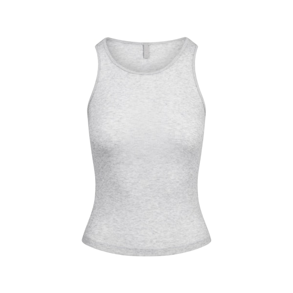 SHEER COTTON RIB CREWNECK TANK | LIGHT HEATHER GREY FLAT ON A WHITE BACKGROUND | FLT