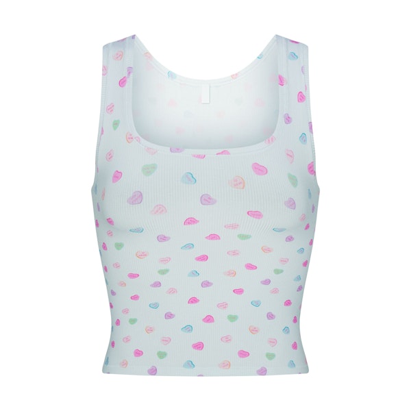 SOFT LOUNGE TANK | CLOUD CANDY HEART PRINT FLAT ON A WHITE BACKGROUND | FLT