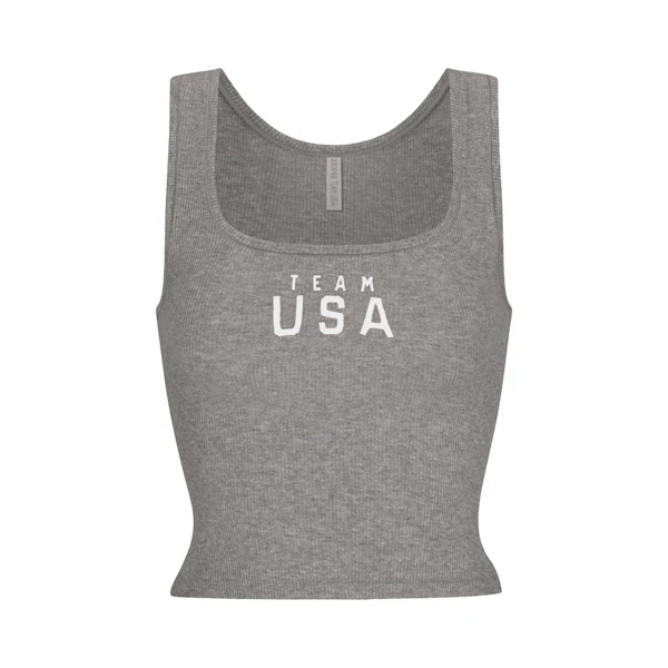 SKIMS FOR TEAM USA COTTON RIB OLYMPIC TANK | HEATHER GREY (TANKS, TOPS) FLAT ON A WHITE BACKGROUND | FLT