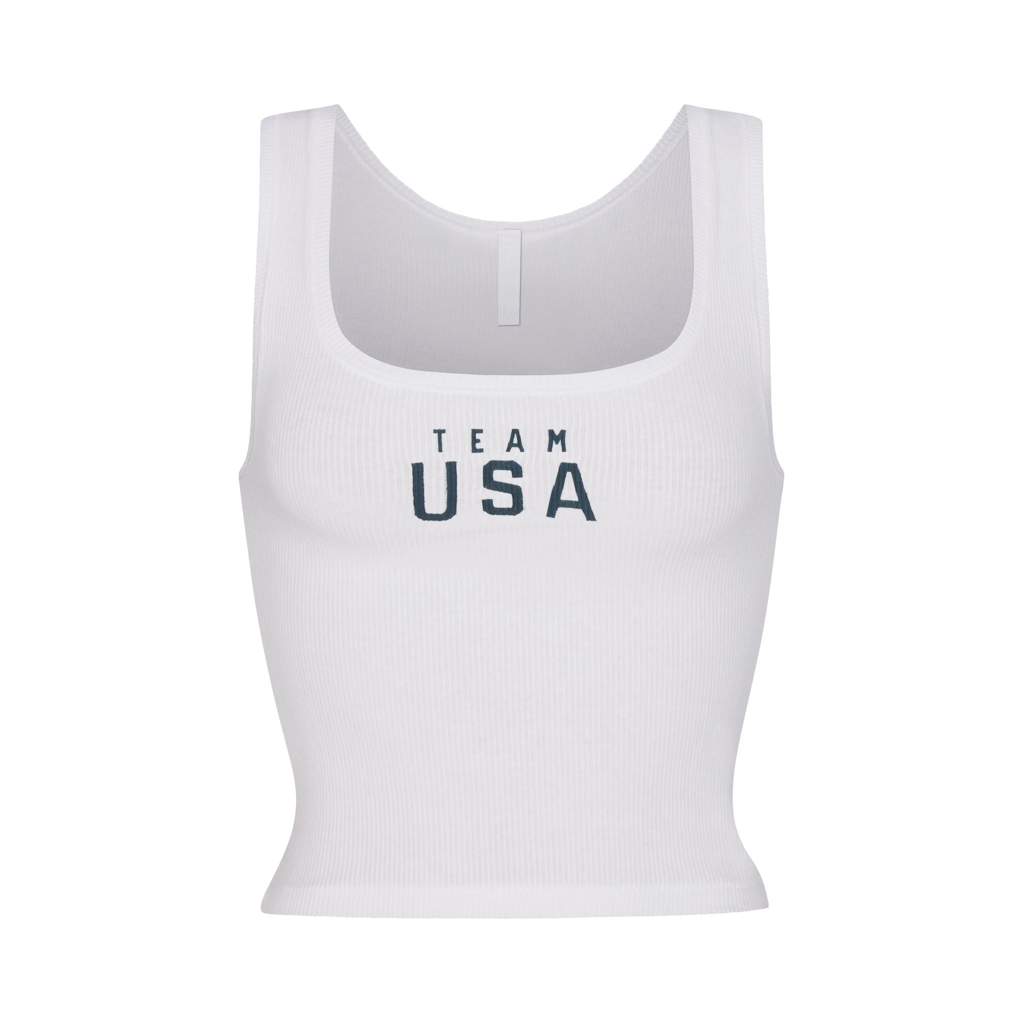 SKIMS FOR TEAM USA COTTON RIB OLYMPIC TANK | WHITE (TANKS, TOPS) FLAT ON A WHITE BACKGROUND | FLT