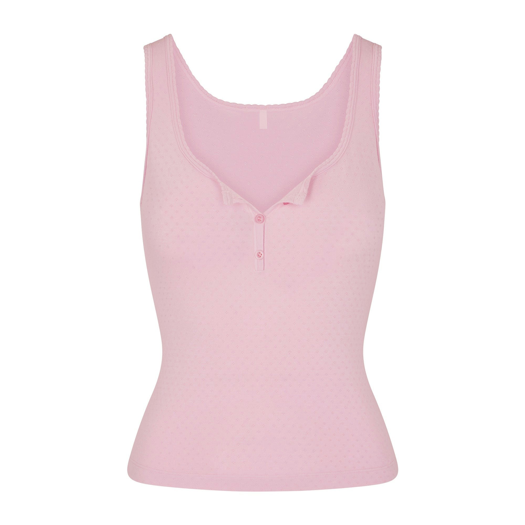 MICRO POINTELLE HENLEY TANK | BABY PINK (TANKS, TOPS) FLAT ON A WHITE BACKGROUND | FLT