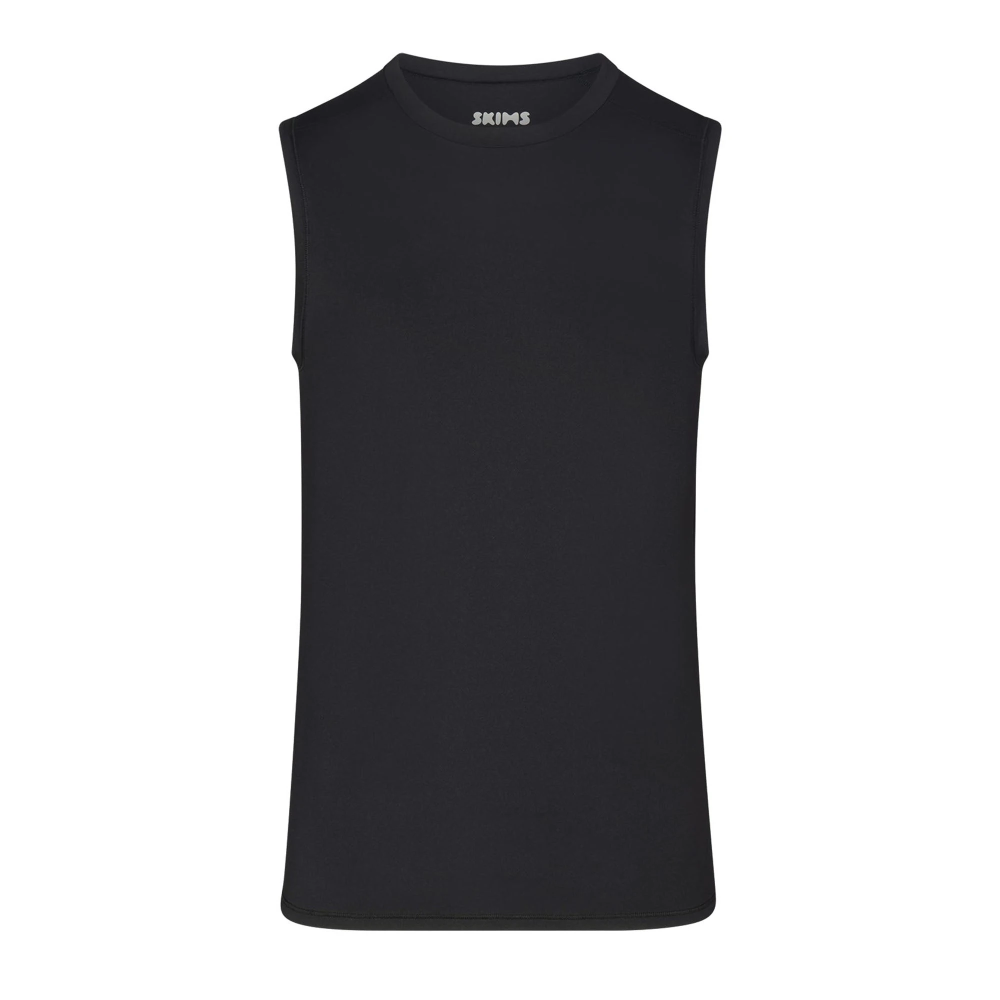 SKIMS SPORT MENS MUSCLE TANK | OBSIDIAN (MENS TANKS, MENS TOPS) LAYS FLAT ON A WHITE BACKGROUND | FLT