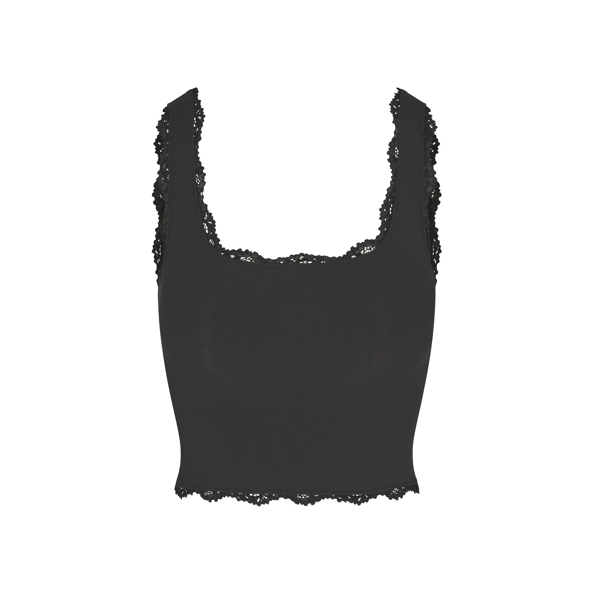 FITS EVERYBODY LACE TANK | ONYX(TANKS, TOPS) FLAT ON A WHITE BACKGROUND | FLT