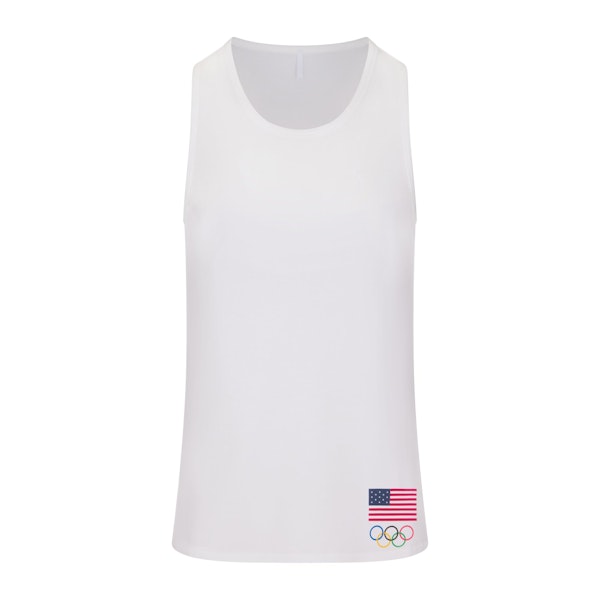 SKIMS FOR TEAM USA JERSEY SLEEP MENS OLYMPIC TANK | WHITE (MENS TANKS, MENS TOPS) FLAT ON A WHITE BACKGROUND | FLT
