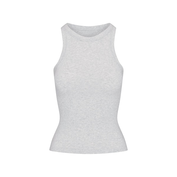 COTTON JERSEY CREW NECK TANK | LIGHT HEATHER GREY(TANKS, TOPS) FLAT ON A WHITE BACKGROUND | FLT