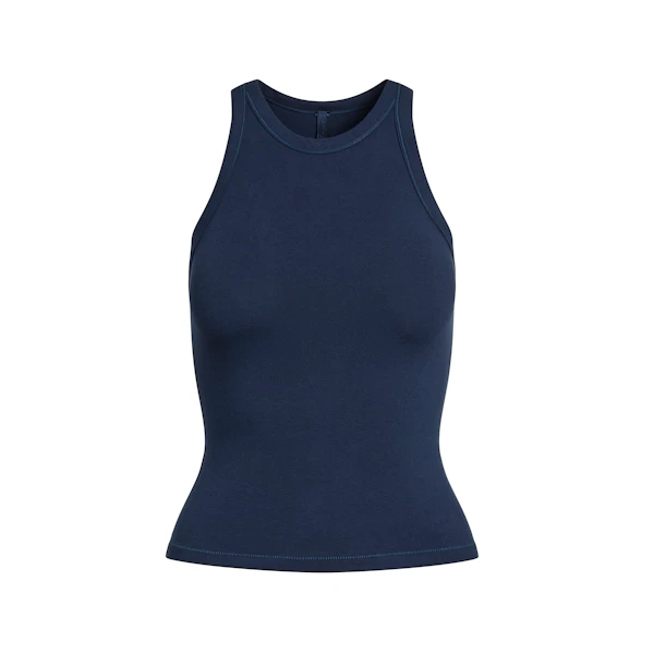 COTTON JERSEY CREW NECK TANK | NAVY FLAT ON A WHITE BACKGROUND | FLT