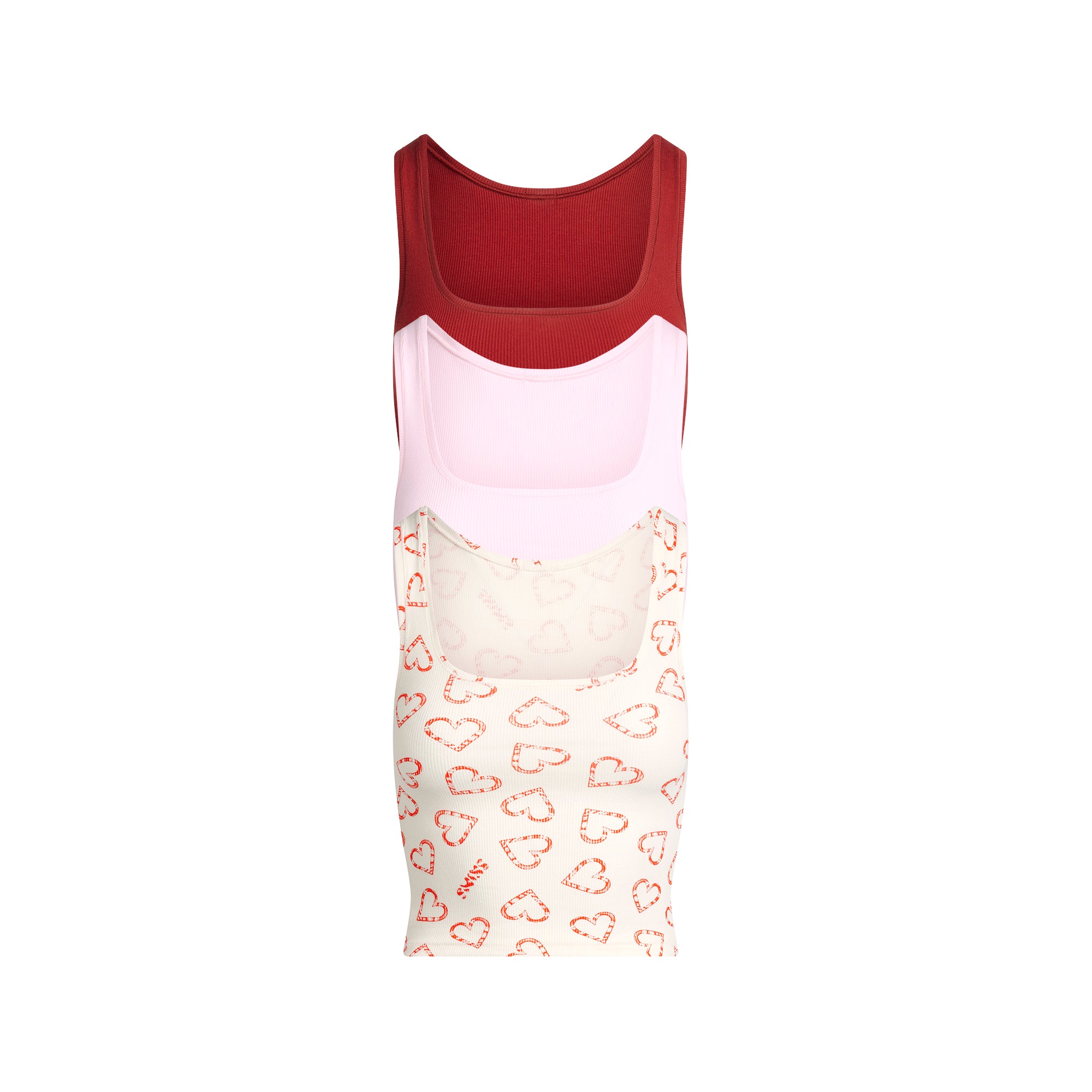 COTTON RIB TANK 3-PACK | MARBLE CANDY MULTI FLAT ON A WHITE BACKGROUND | FLT @ | FOCUS: 0.9, 0.1, 0.7