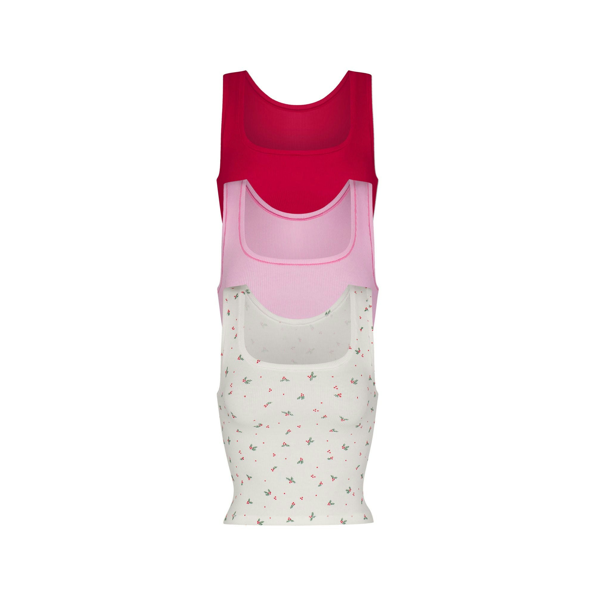 COTTON RIB TANK 3-PACK | MARBLE HOLLY MULTI ON A MODEL FRONT VIEW | FOCUS: 0.0, 1.0, 0.9