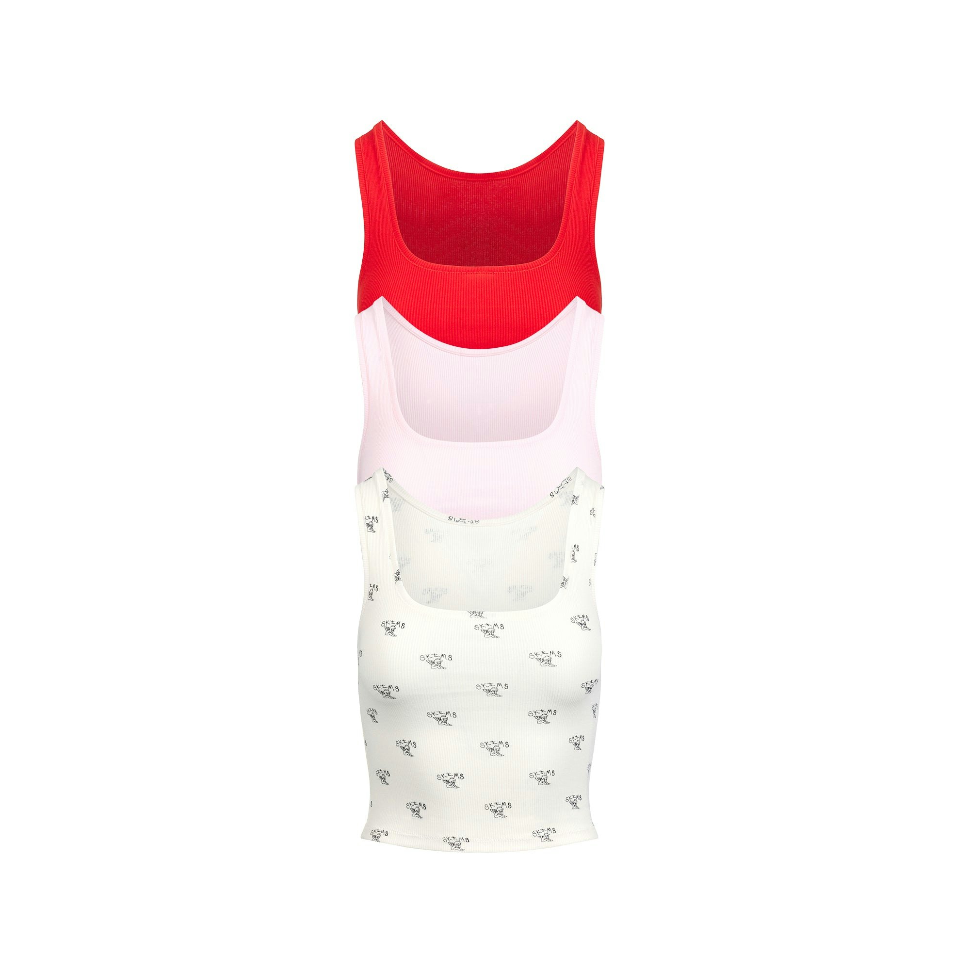 COTTON RIB TANK 3-PACK | SKIMS ANGEL MULTI FLAT ON A WHITE BACKGROUND | FLT @ | FOCUS: 0.0, 1.0, 0.9