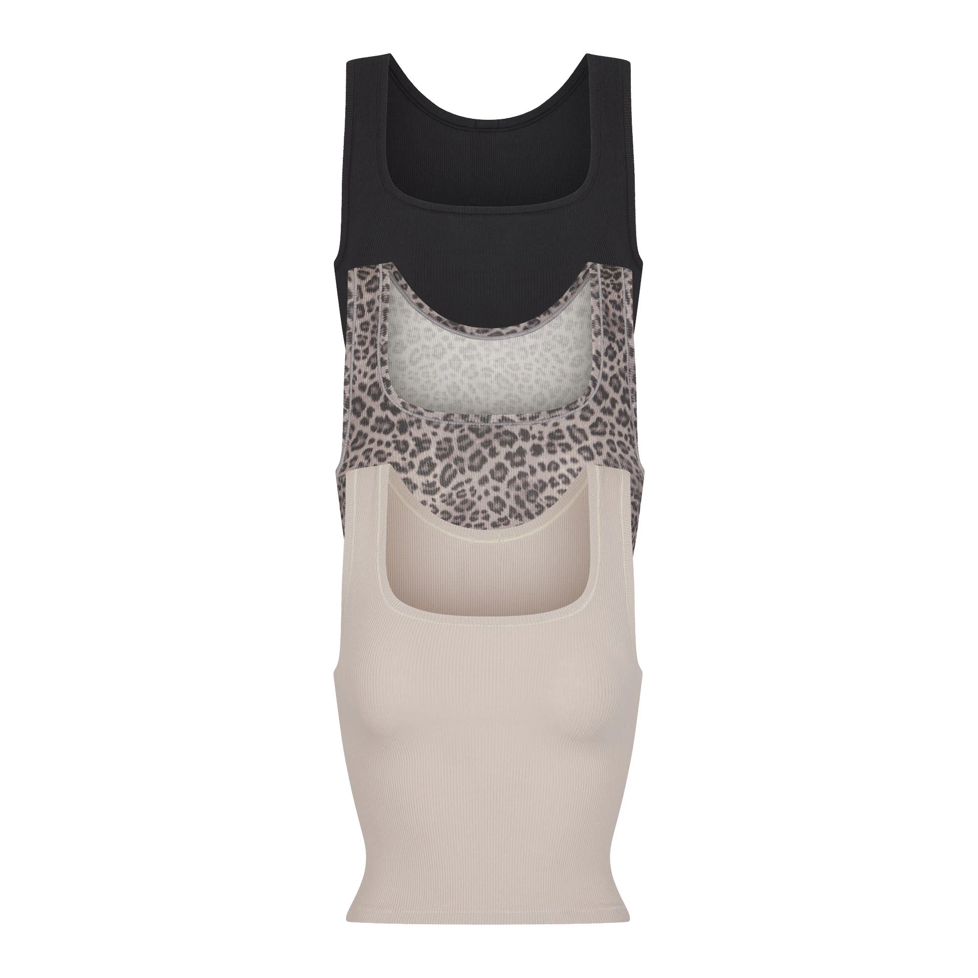 COTTON RIB TANK 3-PACK | SNOW LEOPARD MULTI (TANKS) FLAT ON A WHITE BACKGROUND | FLT