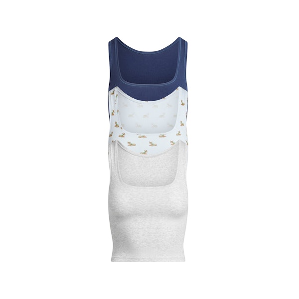 COTTON RIB TANK 3-PACK | ZEN BABY DEER MULTI FLAT ON A WHITE BACKGROUND | FLT @ | FOCUS: 0.9, 0.1, 0.7
