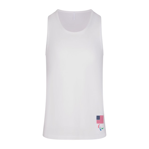 SKIMS FOR TEAM USA JERSEY SLEEP MENS PARALYMPIC TANK | WHITE (MENS TANKS, MENS TOPS) FLAT ON A WHITE BACKGROUND | FLT