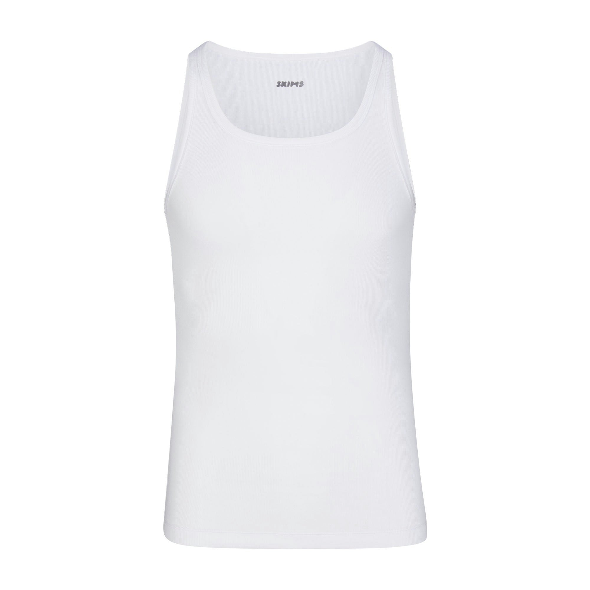 SKIMS COTTON MENS RIB TANK 3-PACK LAYS FLAT ON A WHITE BACKGROUND | FLT