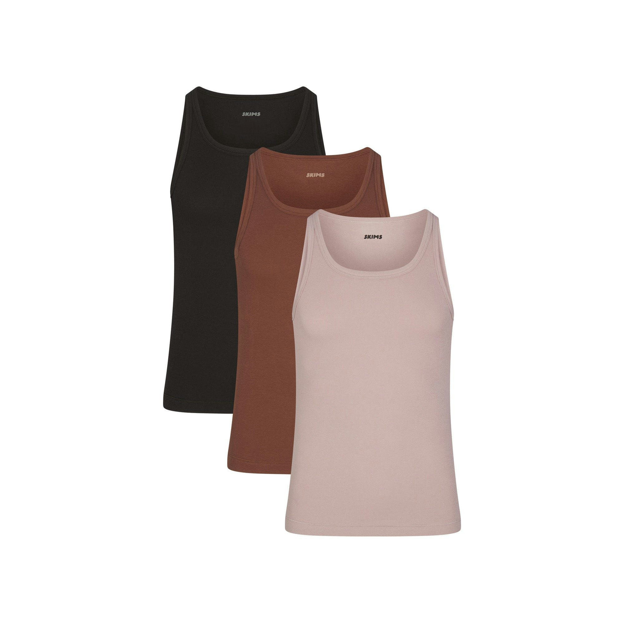 SKIMS COTTON MENS RIB TANK 3-PACK | FAWN MULTI | FOCUS: 0.0, 1.0, 0.9