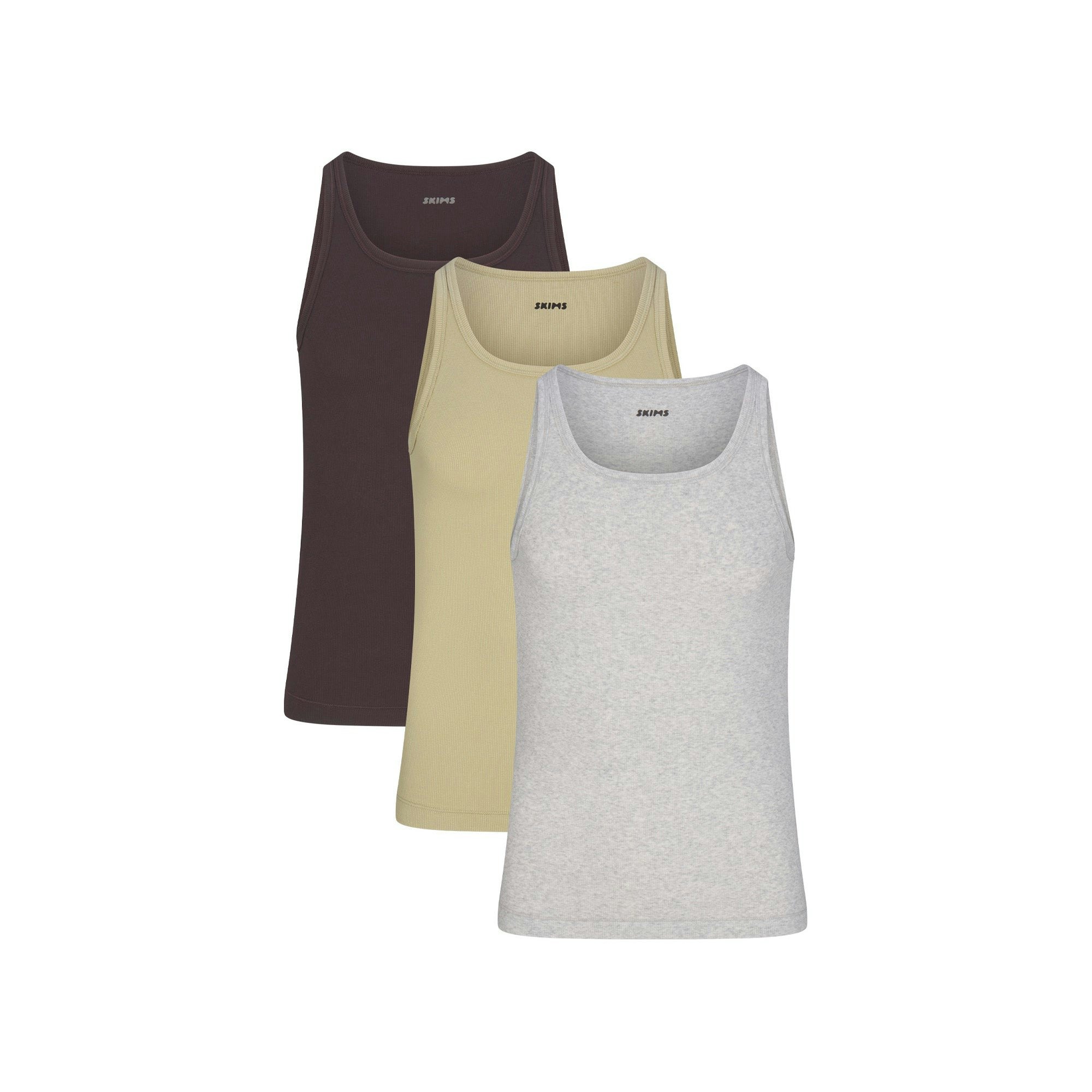 SKIMS COTTON MENS RIB TANK 3-PACK | PHOENIX MULTI FLAT ON A WHITE BACKGROUND | FLT | FOCUS: 0.0, 1.0, 0.9