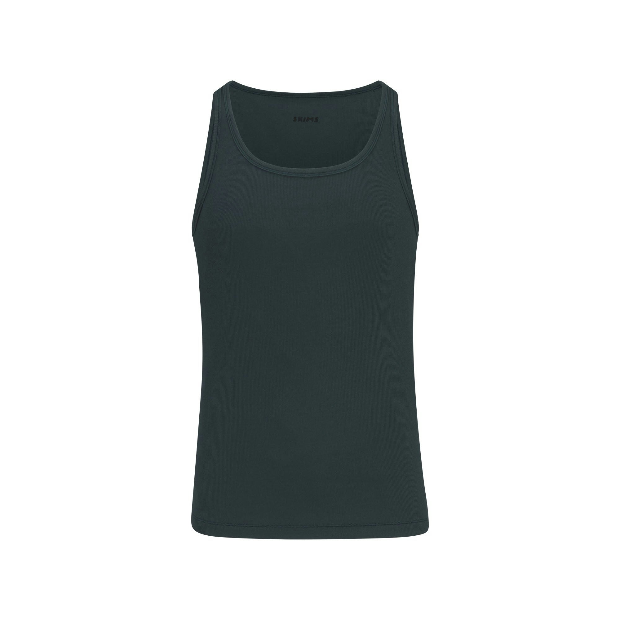 SKIMS COTTON MENS RIB TANK 3-PACK | VERDANT DARK SEPIA MULTI FLAT ON A WHITE BACKGROUND | FLT