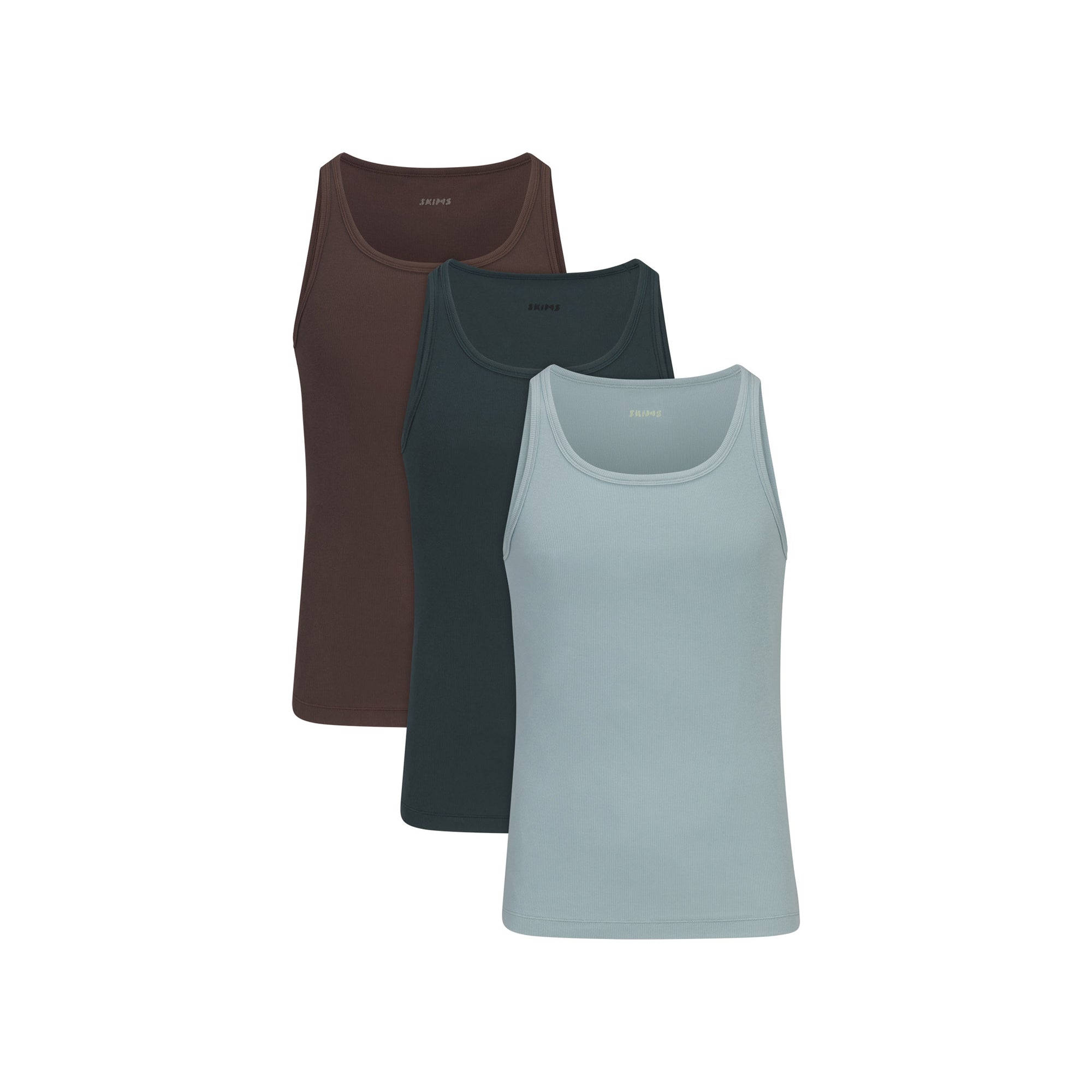 SKIMS COTTON MENS RIB TANK 3-PACK | VERDANT DARK SEPIA MULTI | SKIMS