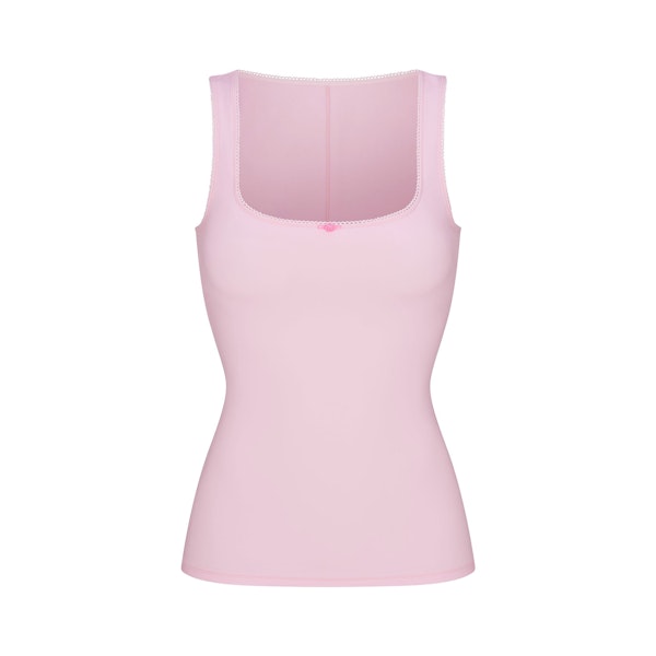 FITS EVERYBODY PICOT SCOOP NECK TANK | CHERRY BLOSSOM TONAL FLAT ON A WHITE BACKGROUND | FLT