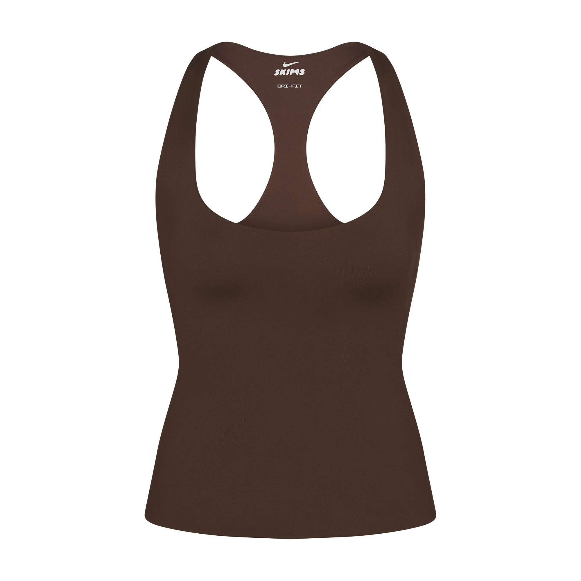 NikeSKIMS MATTE RACER BACK TANK | DARK SEPIA FLAT ON A WHITE BACKGROUND | FLT