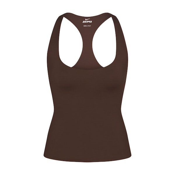 NikeSKIMS MATTE RACER BACK TANK | DARK SEPIA FLAT ON A WHITE BACKGROUND | FLT