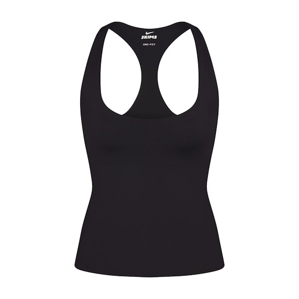 NikeSKIMS MATTE RACER BACK TANK | OBSIDIAN FLAT ON A WHITE BACKGROUND | FLT