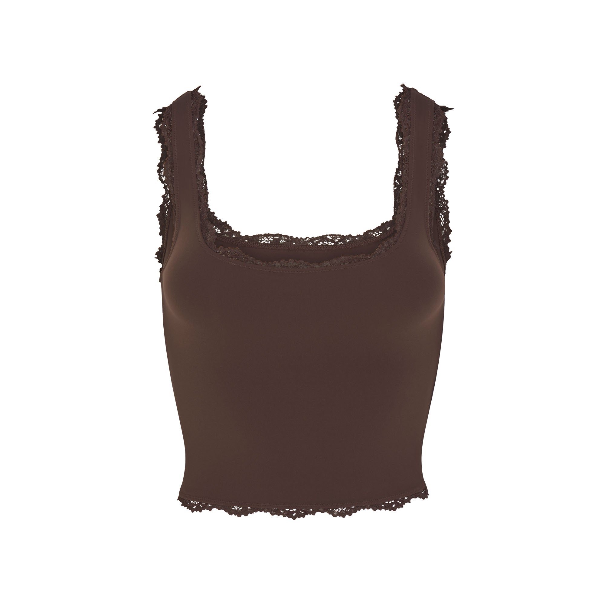 FITS EVERYBODY LACE TANK | ESPRESSO & LAYS FLAT ON A WHITE BACKGROUND | FLT