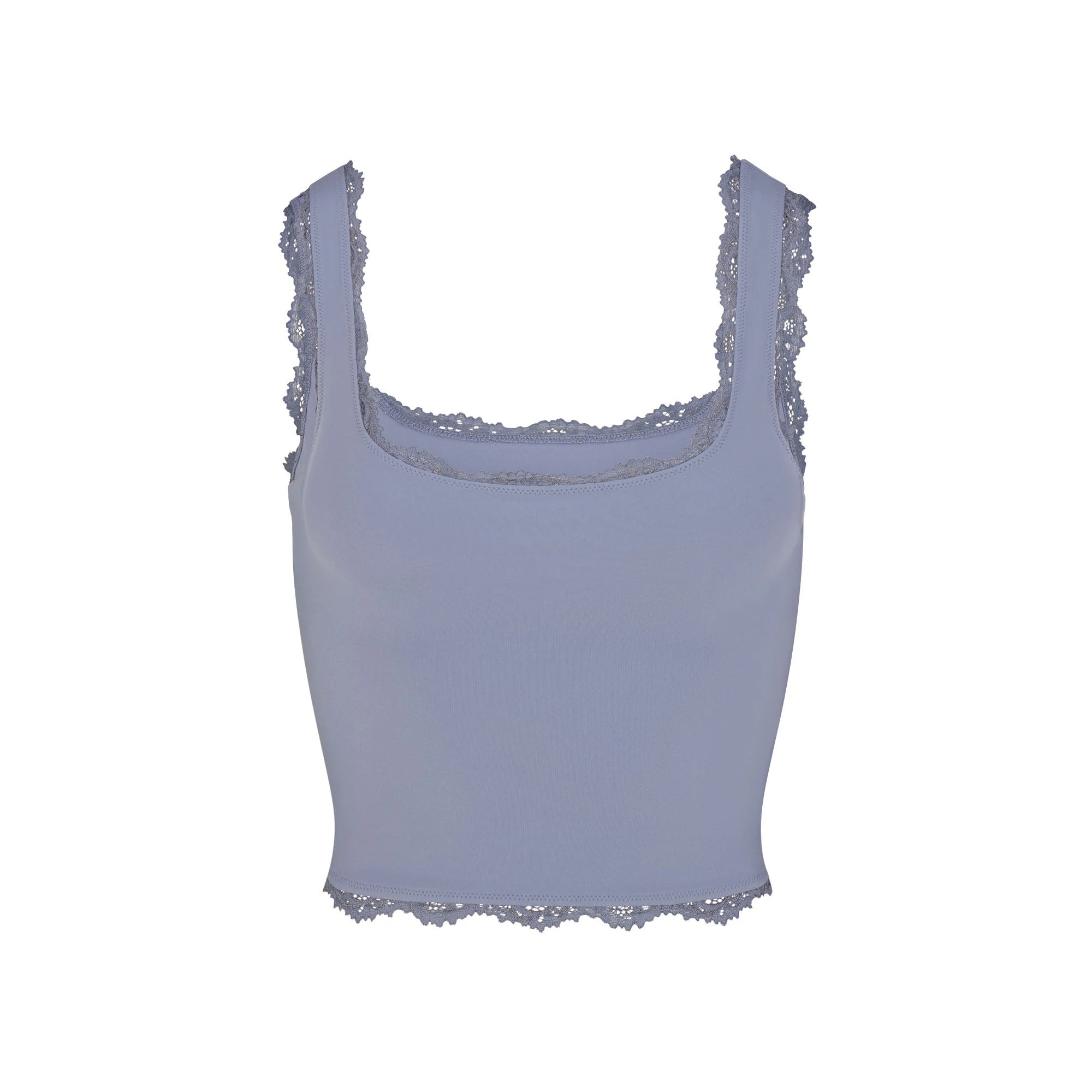 FITS EVERYBODY LACE TANK | SLATE TONAL & LAYS FLAT ON A WHITE BACKGROUND | FLT