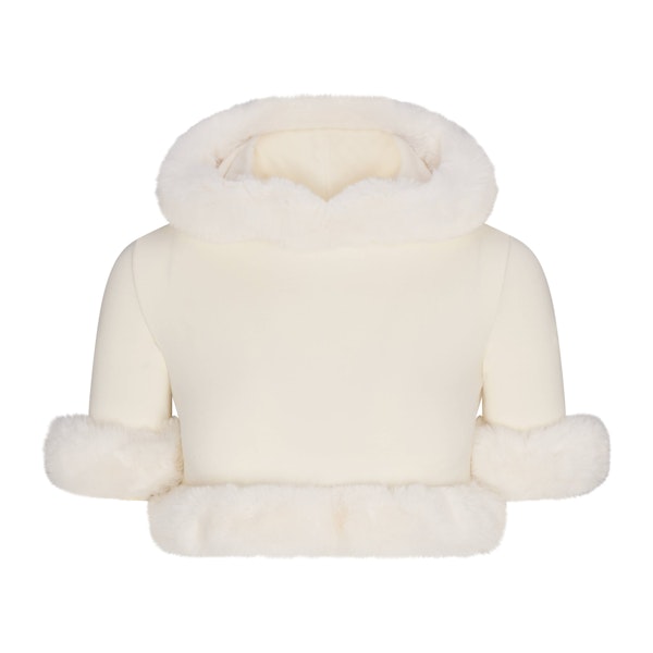 SKIMS CLOUD SHRUNKEN HOODIE | ECRU FLAT ON A WHITE BACKGROUND | FLT