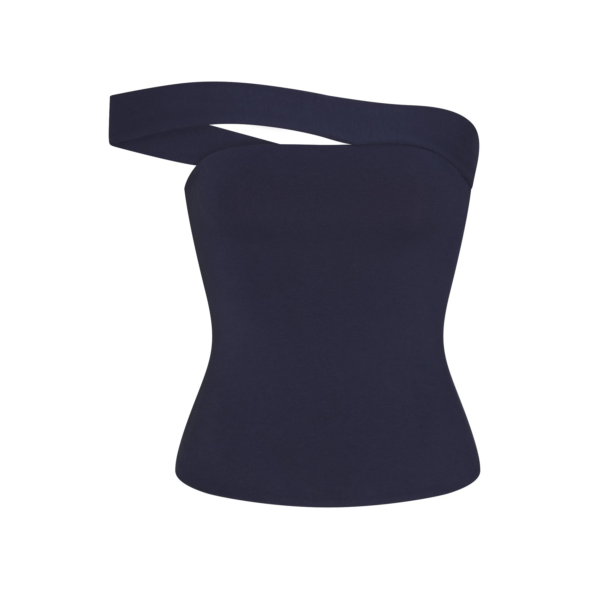 COTTON JERSEY ASYMMETRICAL TOP | NAVY FLAT ON A WHITE BACKGROUND | FLT