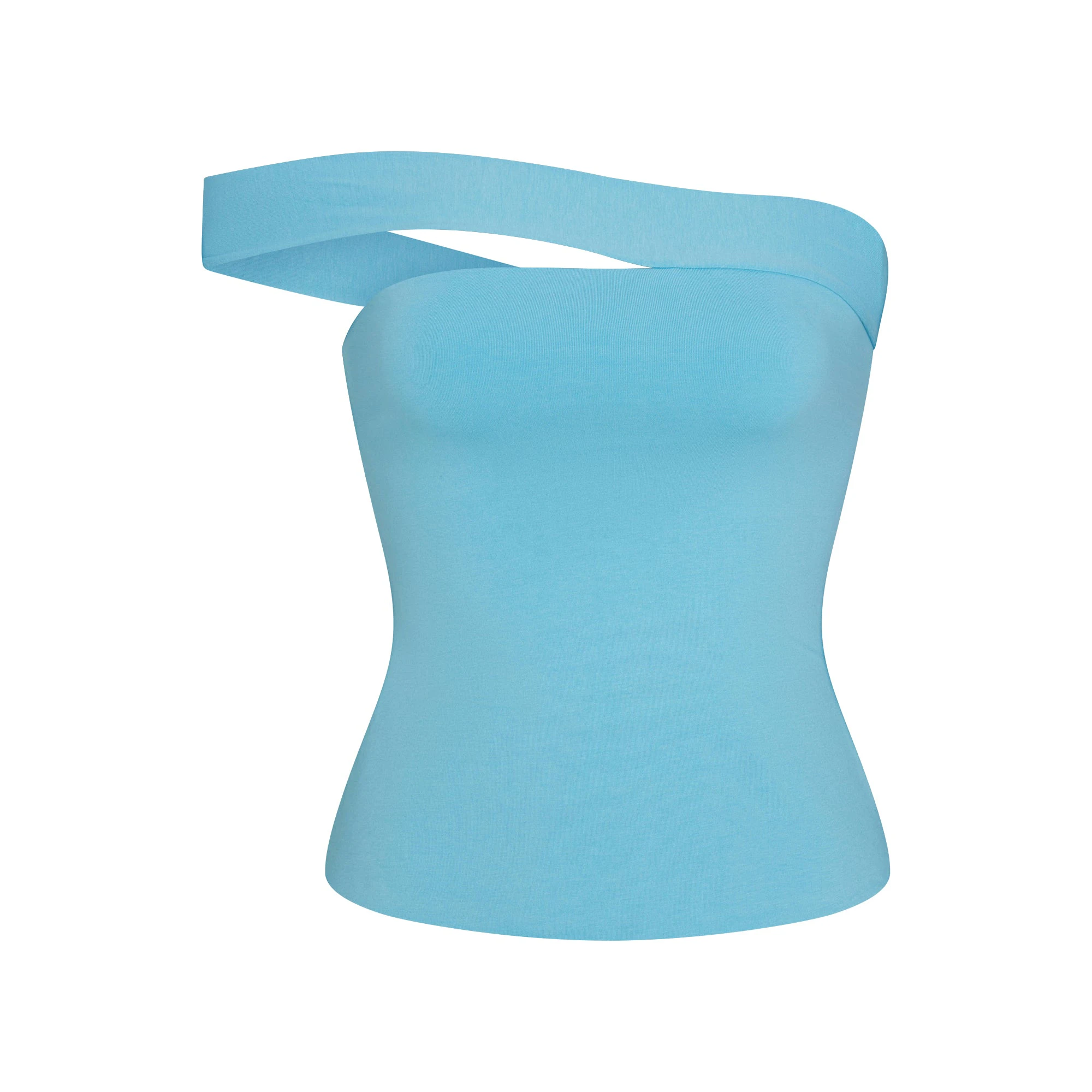 COTTON JERSEY ASYMMETRICAL TOP | WATER LAYS FLAT ON A WHITE BACKGROUND | FLT