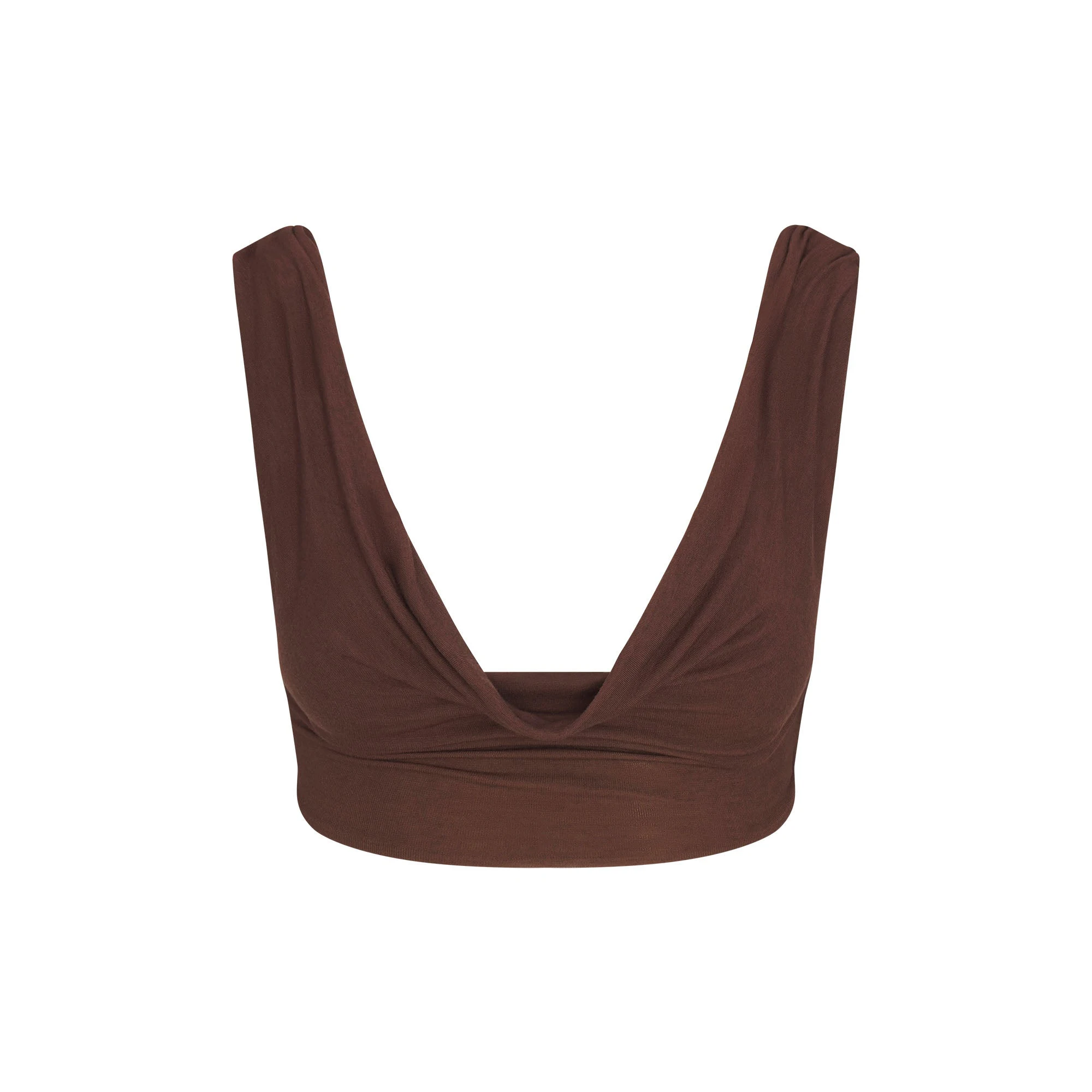 SHEER MODAL DRAPED BRALETTE | COCOA FLAT ON A WHITE BACKGROUND | FLT