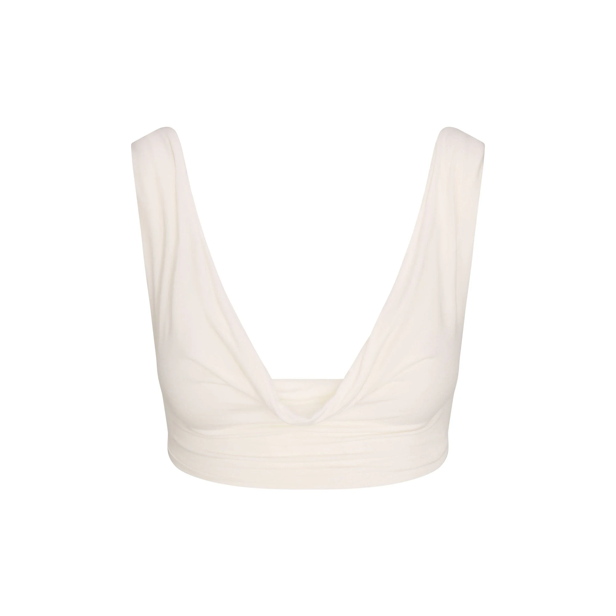 VETTESE X SKIMS SHEER MODAL DRAPED BRALETTE | ECRU FLAT ON A WHITE BACKGROUND | FLT
