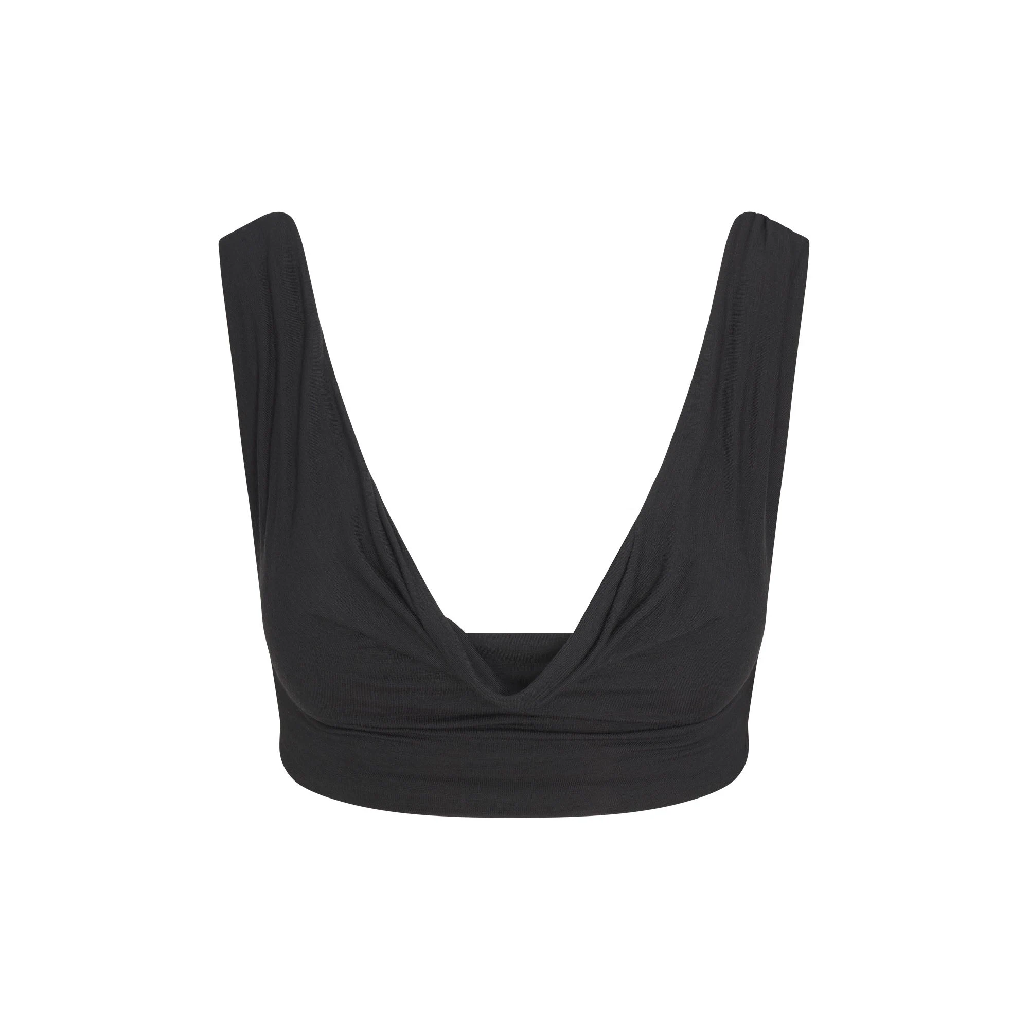 SHEER MODAL DRAPED BRALETTE | ONYX FLAT ON A WHITE BACKGROUND | FLT
