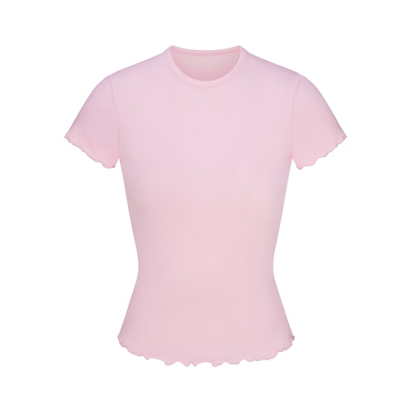 LOGO POINTELLE T-SHIRT | CHERRY BLOSSOM FLAT ON A WHITE BACKGROUND | FLT