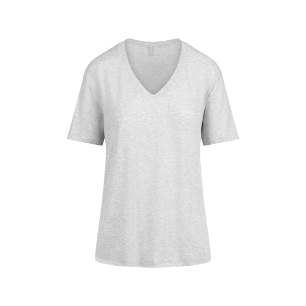 SHEER COTTON JERSEY V-NECK T-SHIRT | LIGHT HEATHER GREY FLAT ON A WHITE BACKGROUND | FLT
