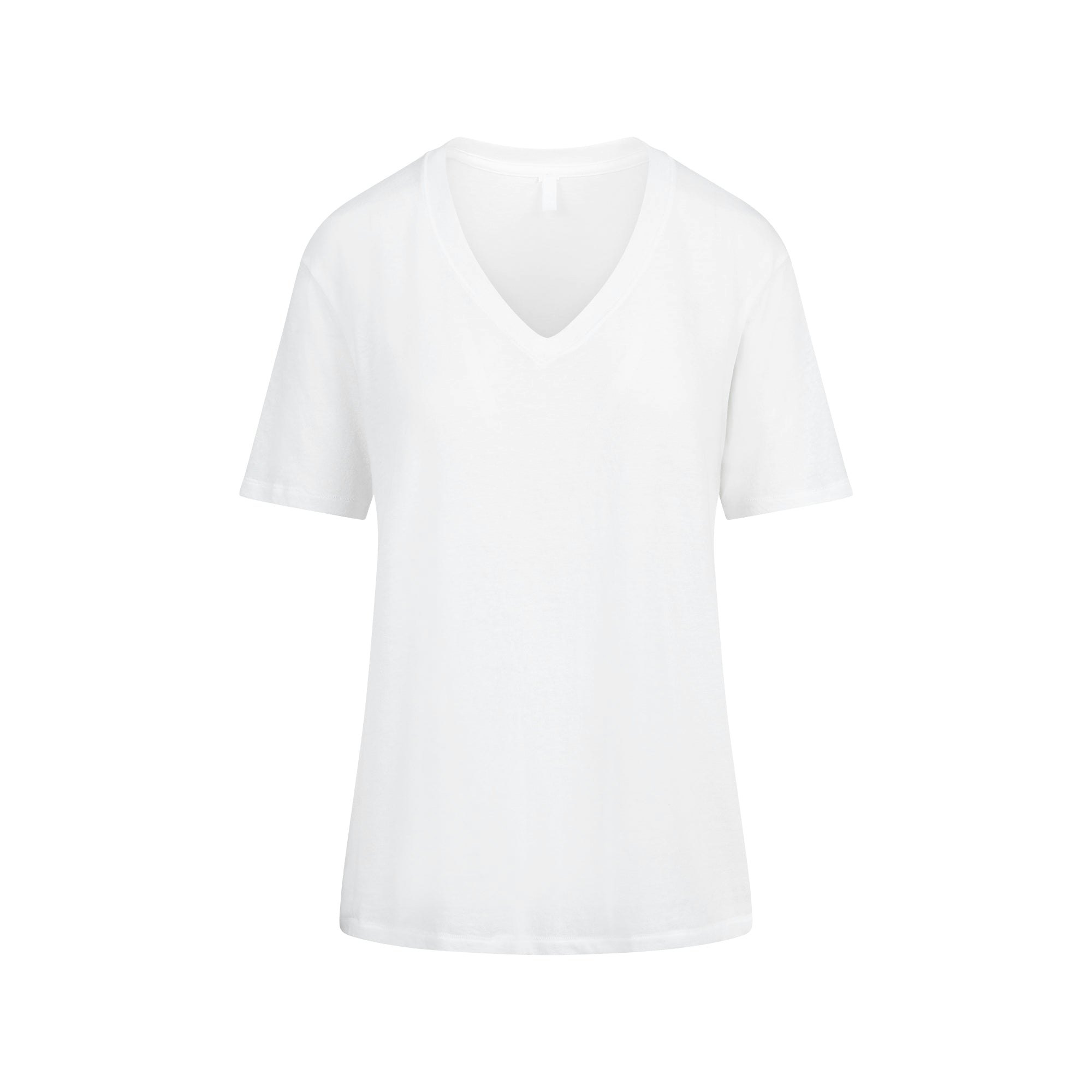 SHEER COTTON JERSEY V-NECK T-SHIRT | SNOW FLAT ON A WHITE BACKGROUND | FLT