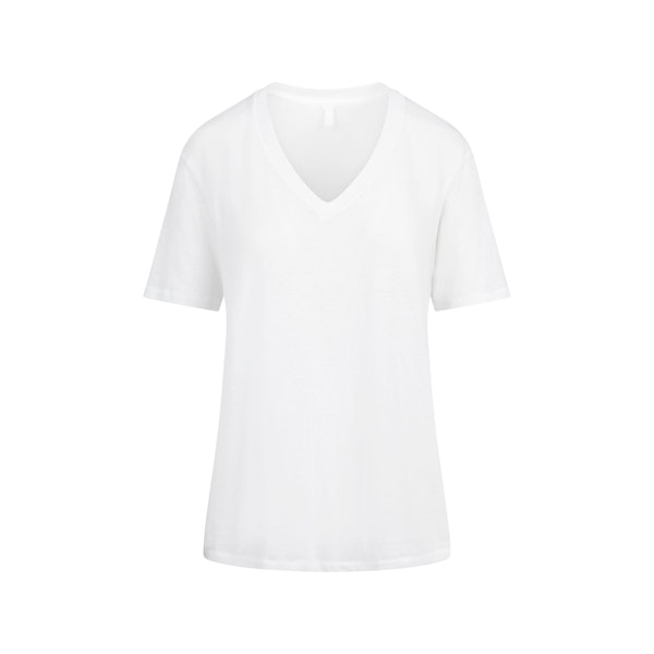 SHEER COTTON JERSEY V-NECK T-SHIRT | SNOW FLAT ON A WHITE BACKGROUND | FLT