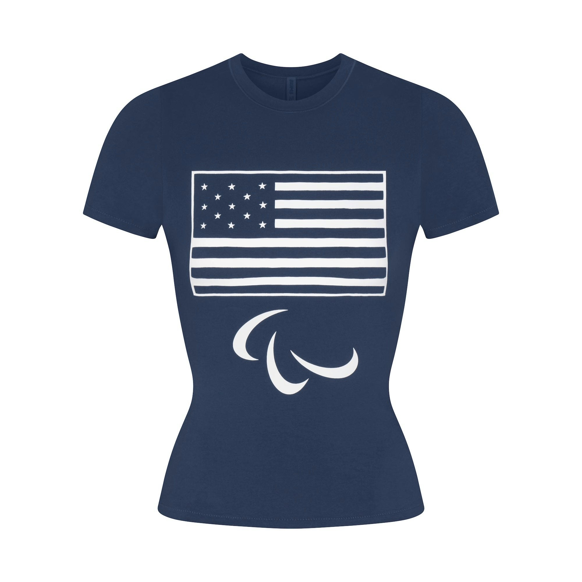 SKIMS FOR TEAM USA COTTON JERSEY PARALYMPIC T-SHIRT | NAVY (T-SHIRTS, TOPS) FLAT ON A WHITE BACKGROUND | FLT